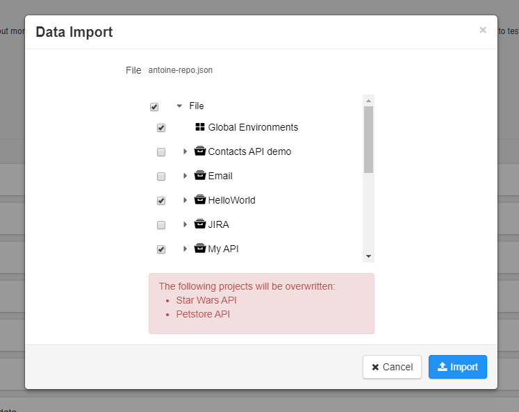 Dialogfeld Data Import (Datenimport).