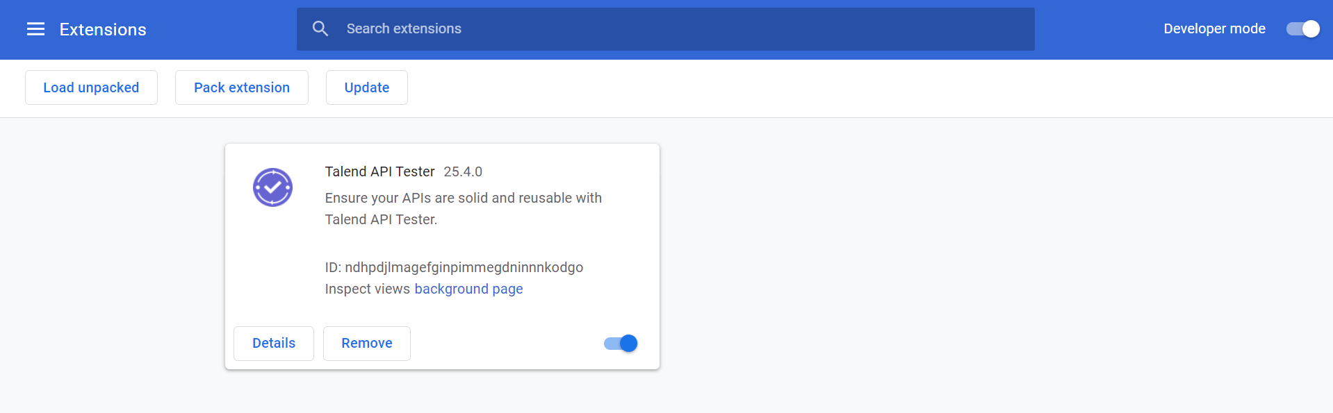 Talend Cloud API Tester-Erweiterung in Google Chrome.