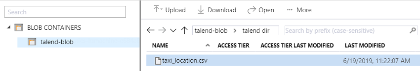 Die CSV-Datei auf der Seite „Storage Explorer (Speicher-Explorer)“.