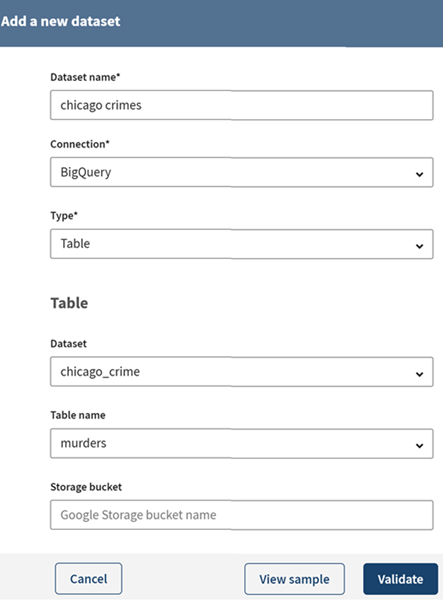 Konfiguration zum Erstellen eines neuen BigQuery-Datensatzes.