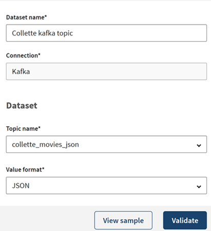 Konfiguration eines neuen Kafka-Datensatzes.