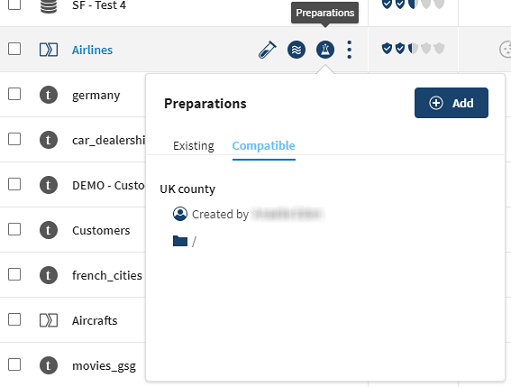 Liste der kompatiblen Datenaufbereitungen für die Datensatzliste