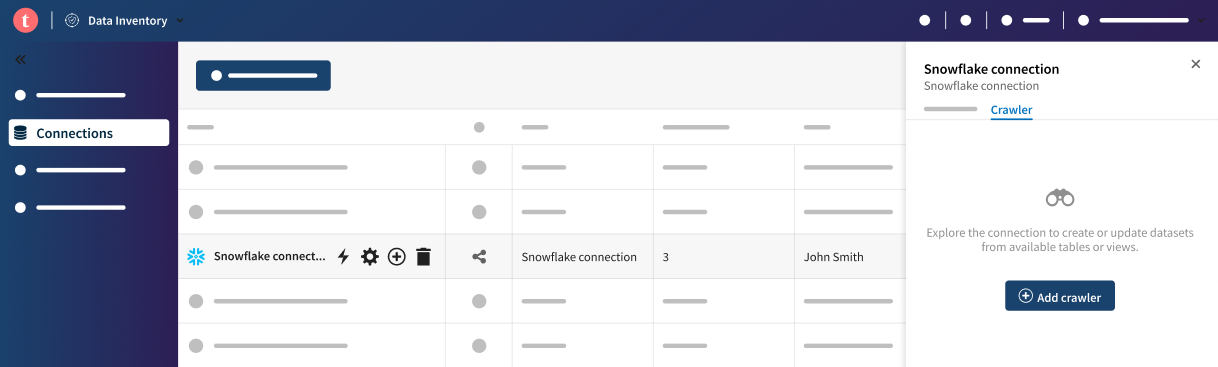 „Crawler“-Registerkarte der Registerkarte der Verbindungen („Connections“)