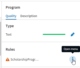 Symbol zum Öffnen des Menüs („Open menu“) auf der Qualitätsregisterkarte