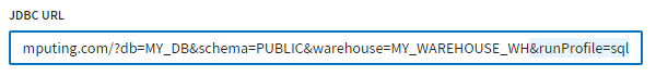 JDBC URL-Feld mit dem Parameter &runProfile=sql