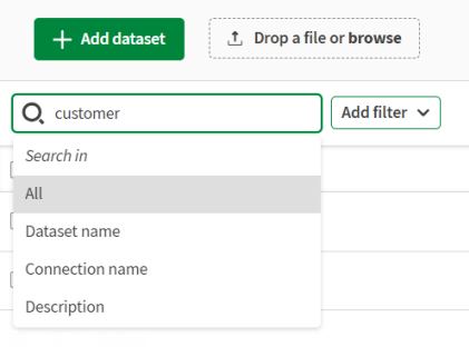 Geöffnete Dropdown-Liste mit zu durchsuchender Kategorie