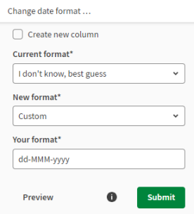 Die Funktion „Change date format (Datumsformat ändern)“ wird konfiguriert.