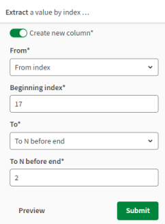 Geöffneter Fensterbereich zur Extraktion von Werten nach Index („Extract a value by index“)