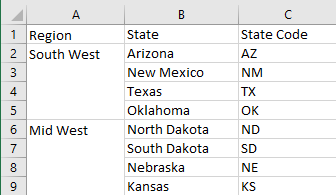 Excel-Datei mit zusammengeführten Zellen