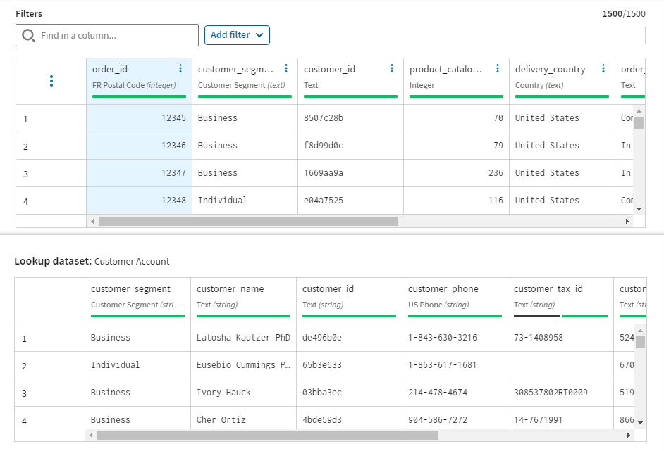 Anzeige des Lookup-Bereichs mit dem Referenzdatensatz unter der Datenaufbereitung