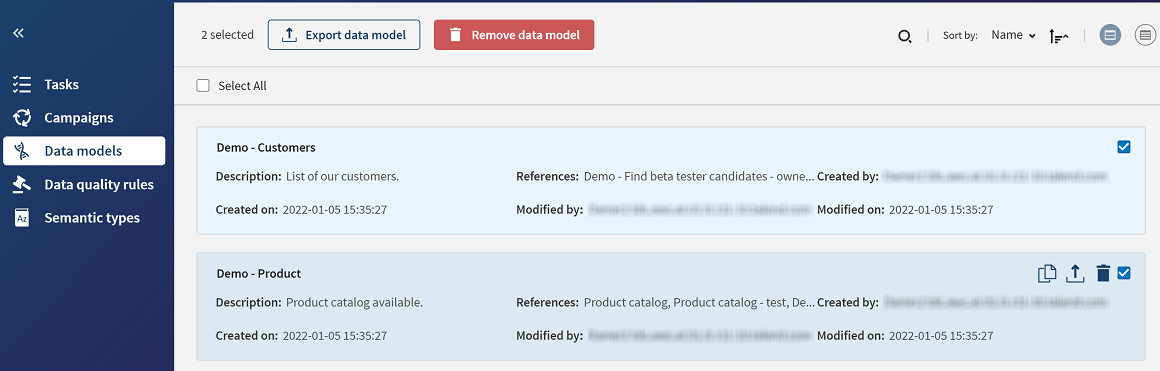 Registerkarte „Data models (Datenmodelle)“