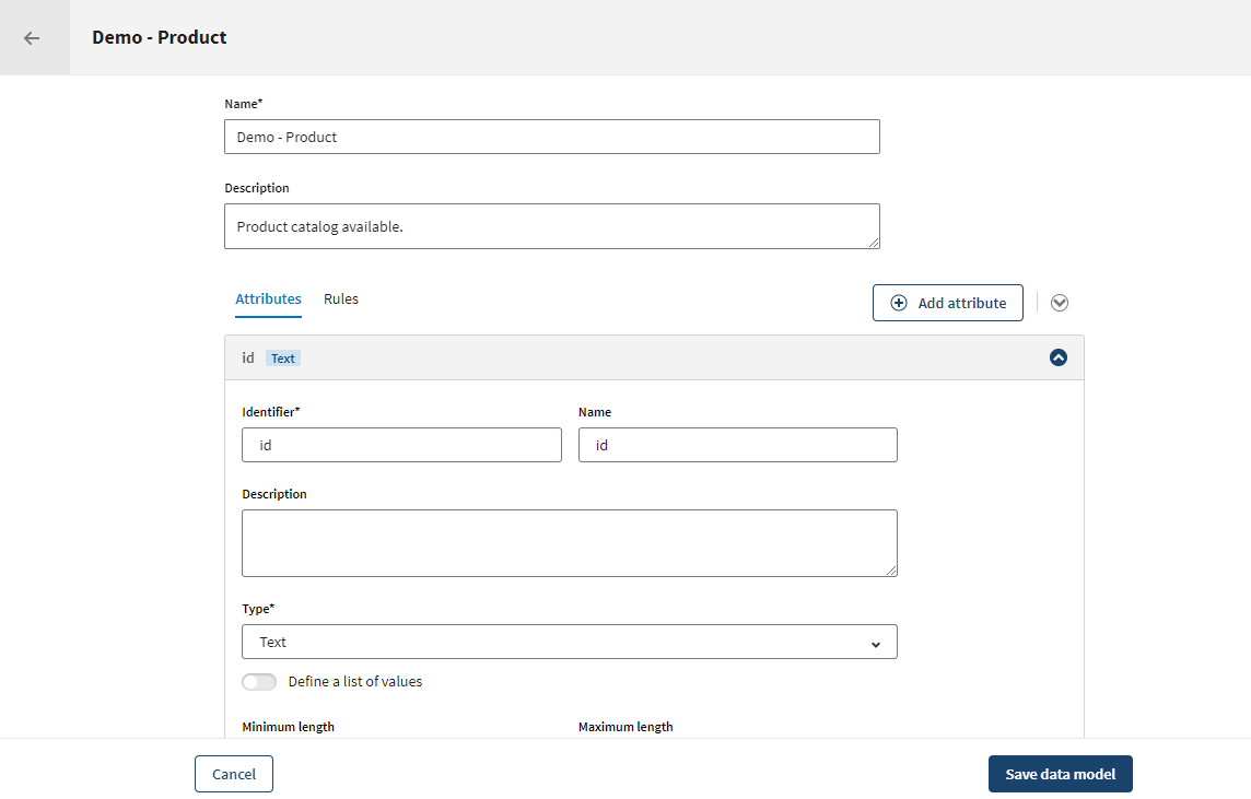 Konfiguration zur Aktualisierung eines Datenmodells über die API