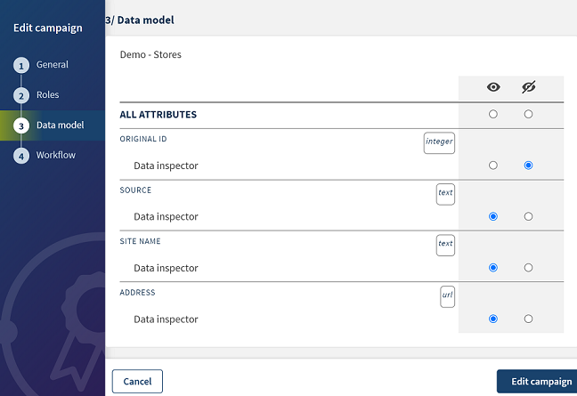 Übersicht über den Datenmodell-Schritt zur Erstellung einer Zusammenführungskampagne