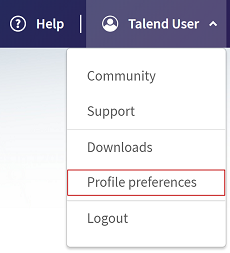 Erweitertes Benutzermenü mit hervorgehobenem Link „Profile preferences (Profilpräferenzen)“