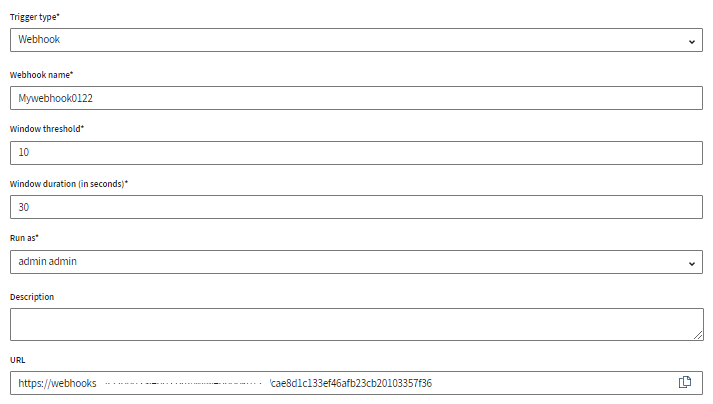 Seite zum Definieren des Webhook-Triggers.