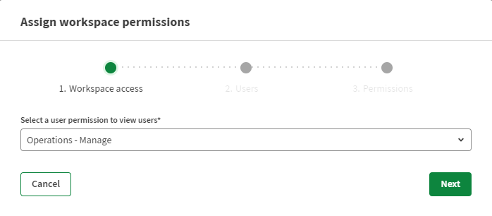 „Operations - Manage (Operationen - Verwalten)“ Benutzerberechtigung ausgewählt.