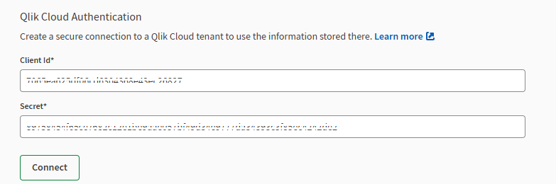 Qlik Cloud Client-ID und Geheimnis.