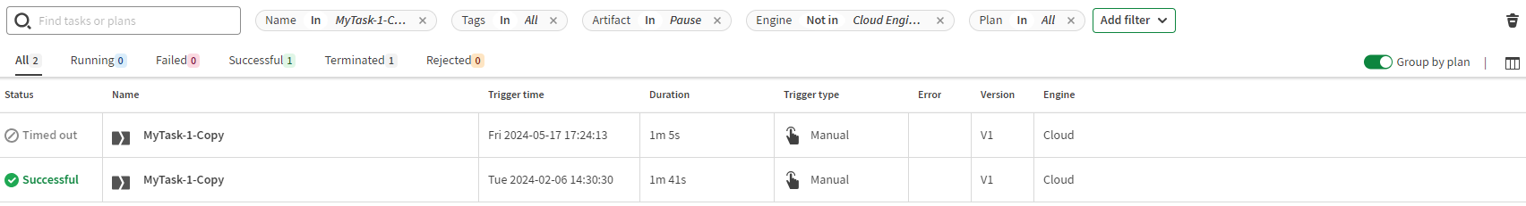 Mehrere Facetten ausgewählt, um die Liste auf der Seite „Operationen“ zu filtern.