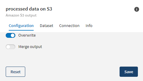 Die Registerkarte Configuration (Konfiguration) des S3-Ziels zeigt den ausgewählten Datenvorgang „Überschreiben“.