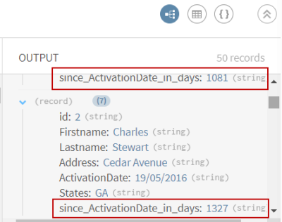 Vorschau des Prozessors vom Typ „Dates (Datum)“ nach dem Berechnen der Anzahl von Tagen.