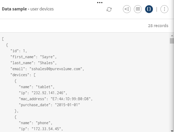 Vorschau eines Datenbeispiels über Benutzergeräte.