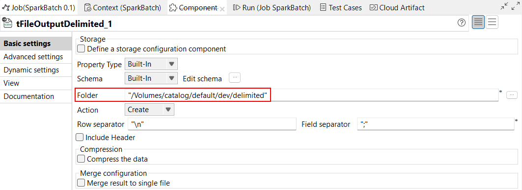 Parameter Folder (Ordner), der einen Pfad zu Unity Catalog enthält.