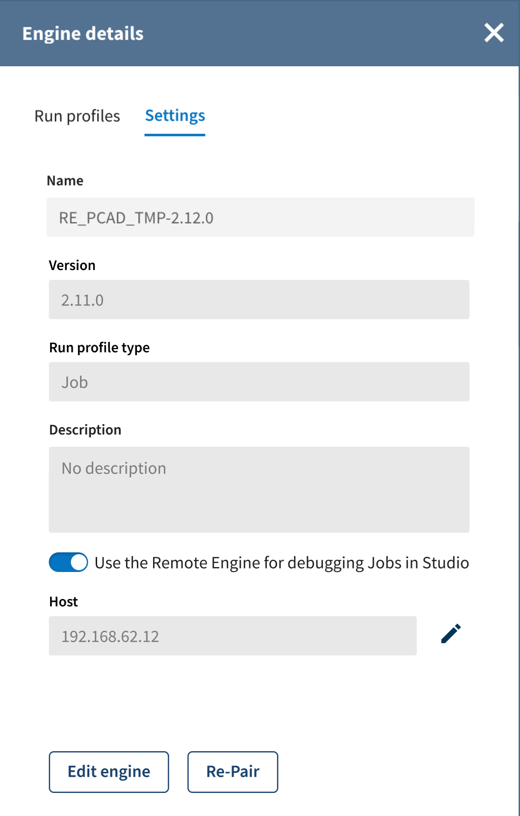 Screenshot zur Illustration der Vorgehensweise für die Aktivierung der Remote-Ausführung im Fenster der Engine-Details