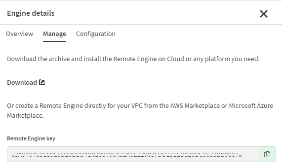 Screenshot des Remote Engine-Schlüssels im Fenster der Engine-Details