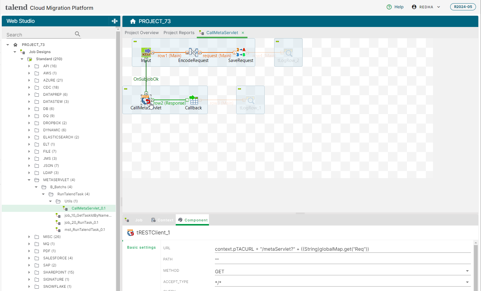 Web-Version von Talend Studio mit einem Beispiel eines Jobs