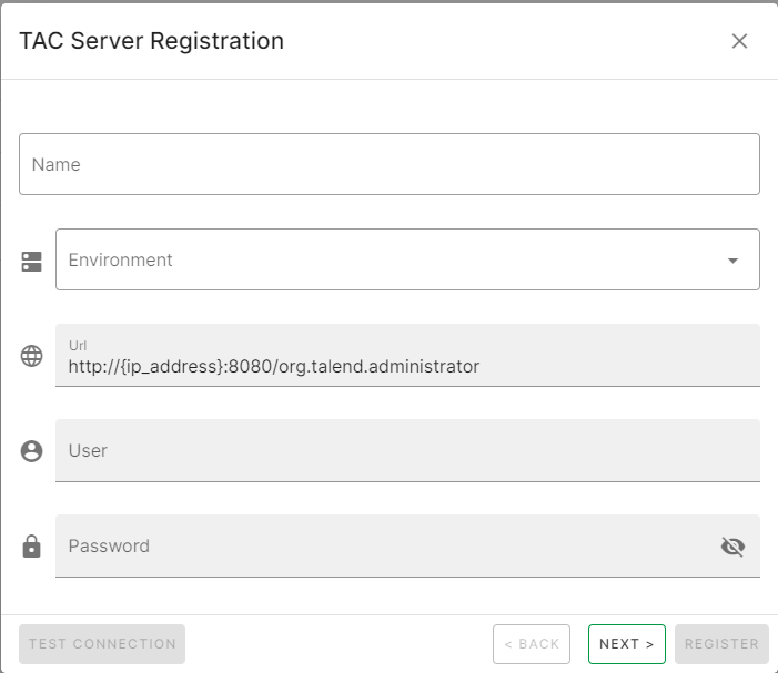 Serverregistrierungsseite von Talend Administration Center