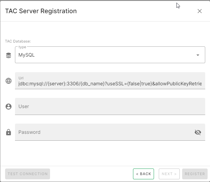 Serverregistrierungsseite von Talend Administration Center