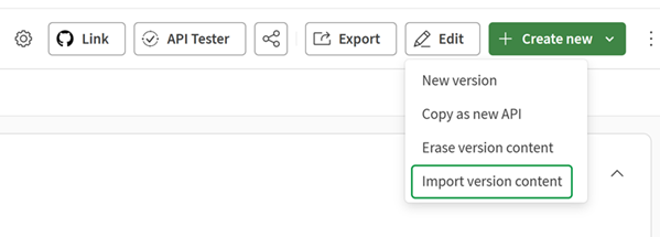 Import version content option in the version editor.