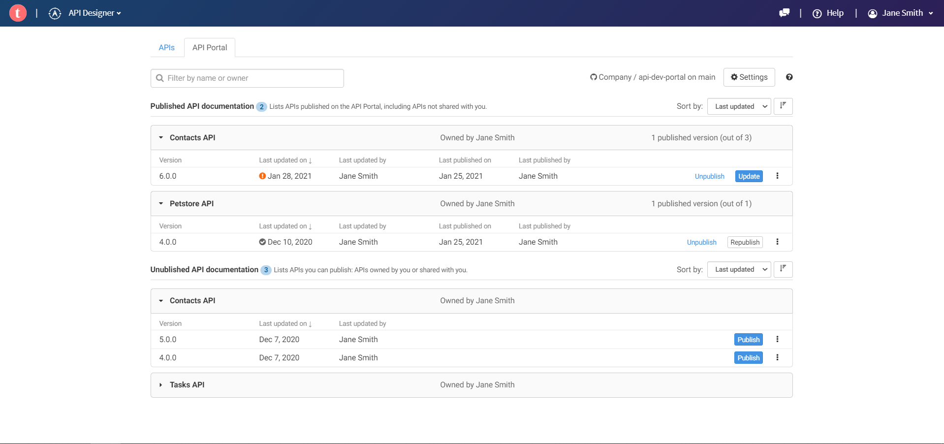 API Portal tab.