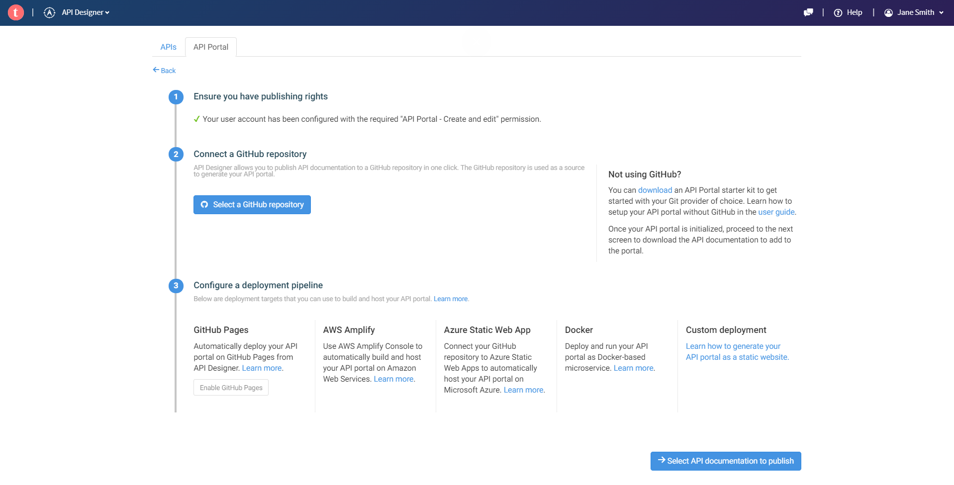 API Portal configuration page.