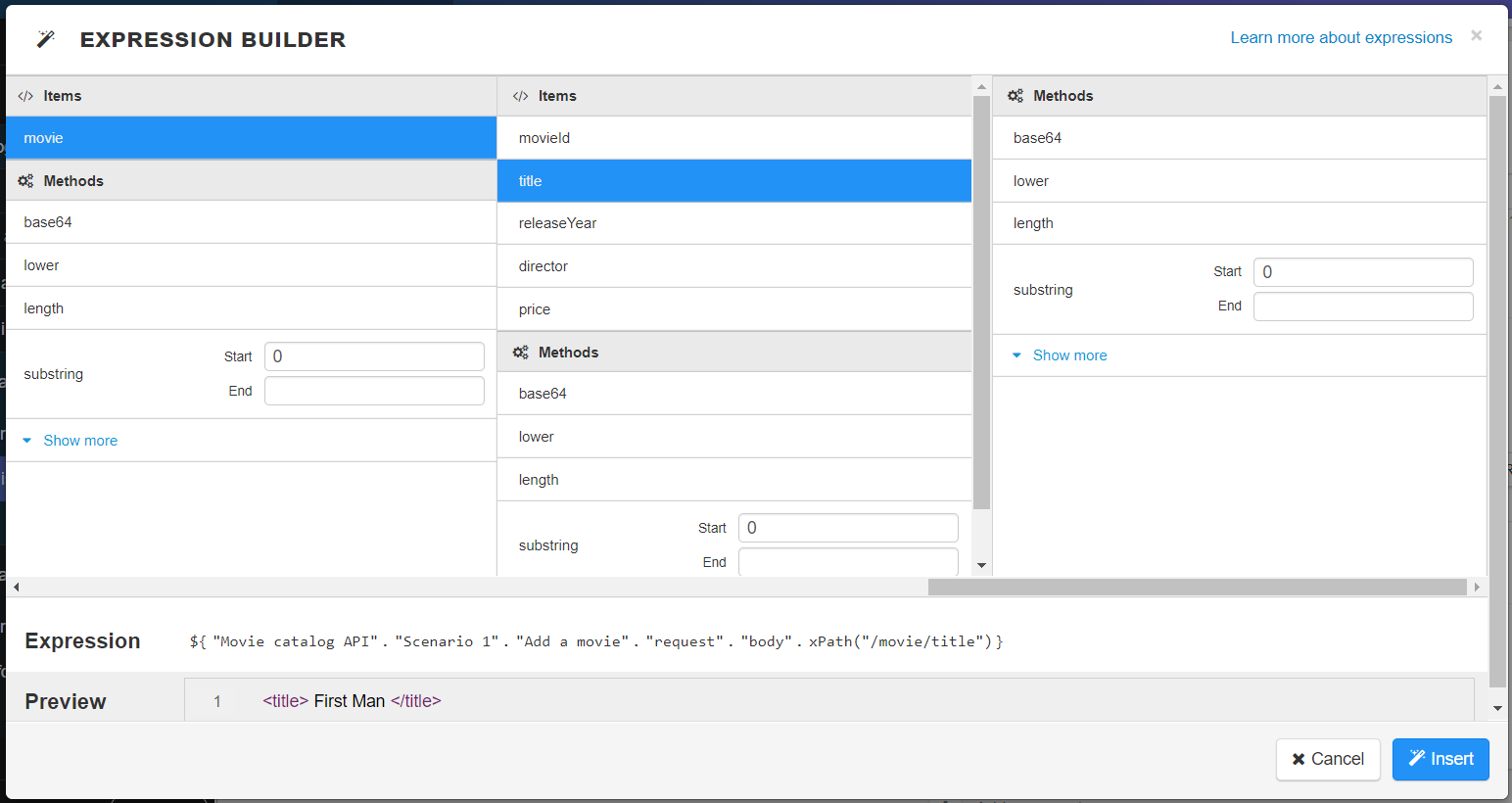 EXPRESSION BUILDER view.