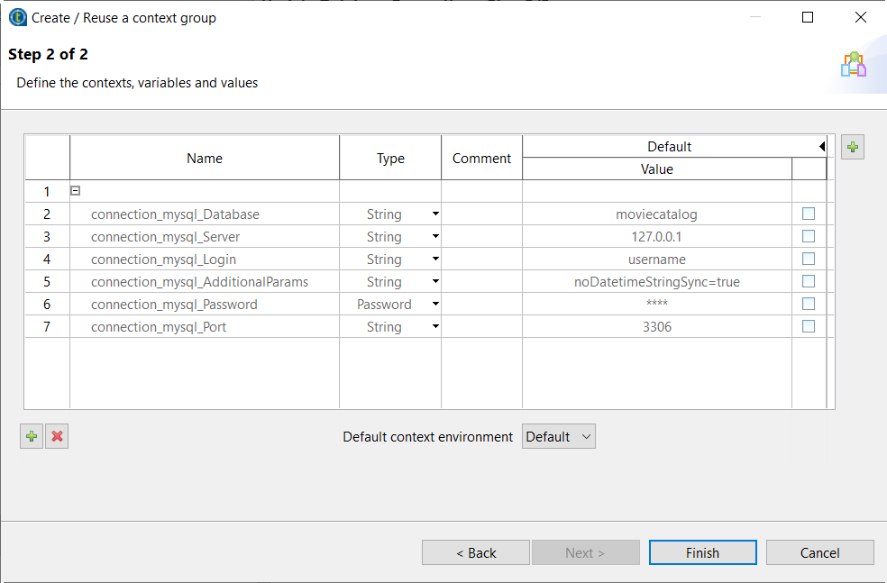 Create / Reuse a context group dialog box.