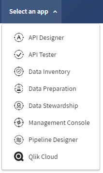 List of applications available from the Select an app icon.