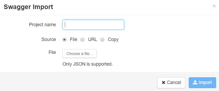 Swagger Import dialog box.