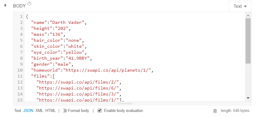 Example of formatted JSON.