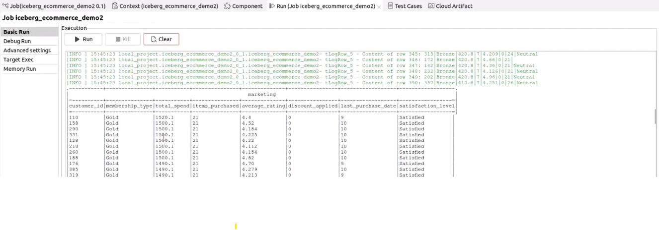 Results of the Reading subJob in the console.