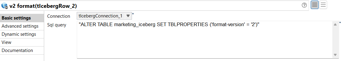 tIcebergRow component parameters.