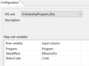 Configuration window to associate the variables.