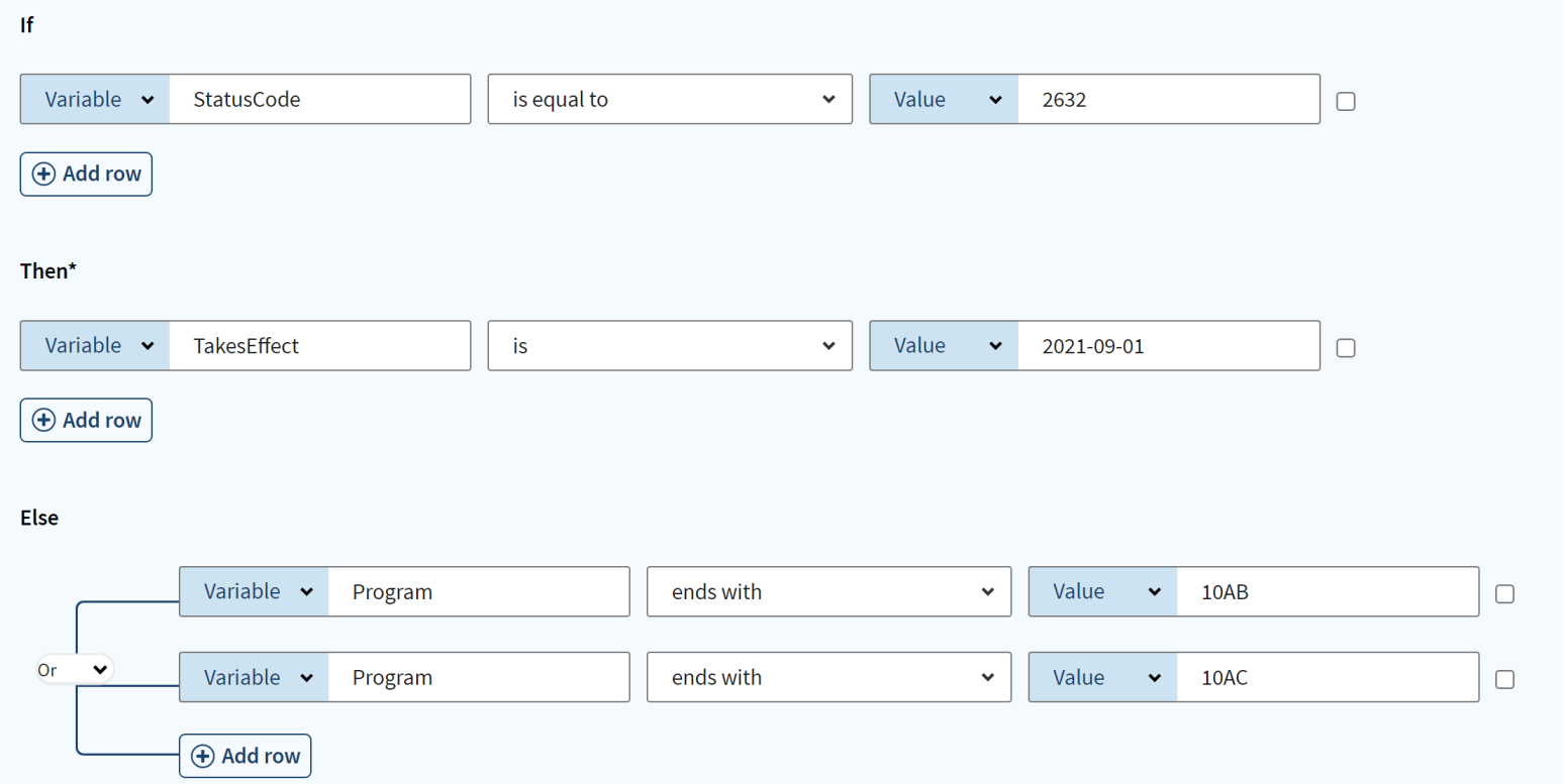 Configuration of the data quality rule.