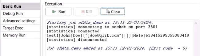 Execution console showing successful update of OData record.