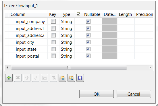 Schema of the tFixedFlowInput component.