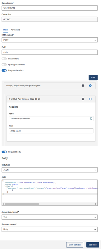 Configuration a new HTTP client dataset.