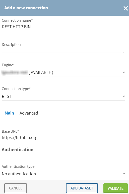 Configuration of a new REST connection.