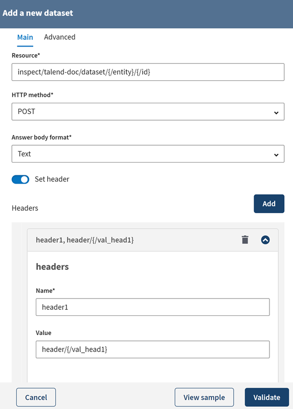 Configuration of a new REST dataset.