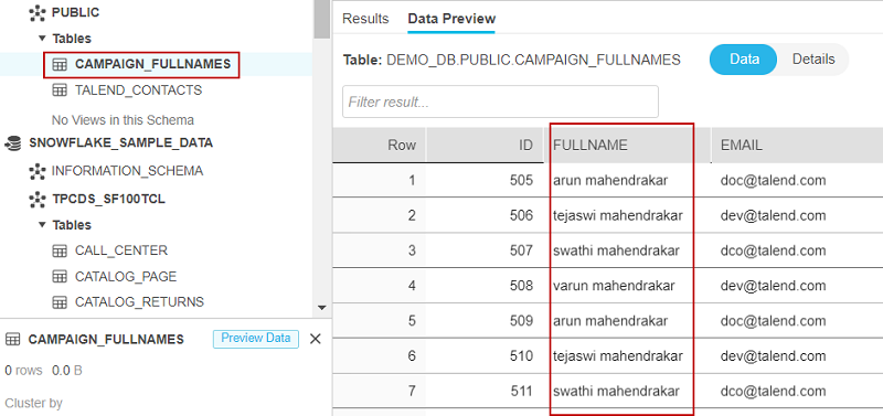 Highlight of the full name category in the Marketo data.