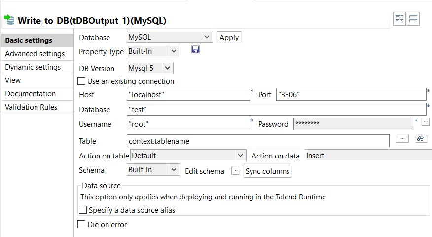 Screenshot of the component basic settings.